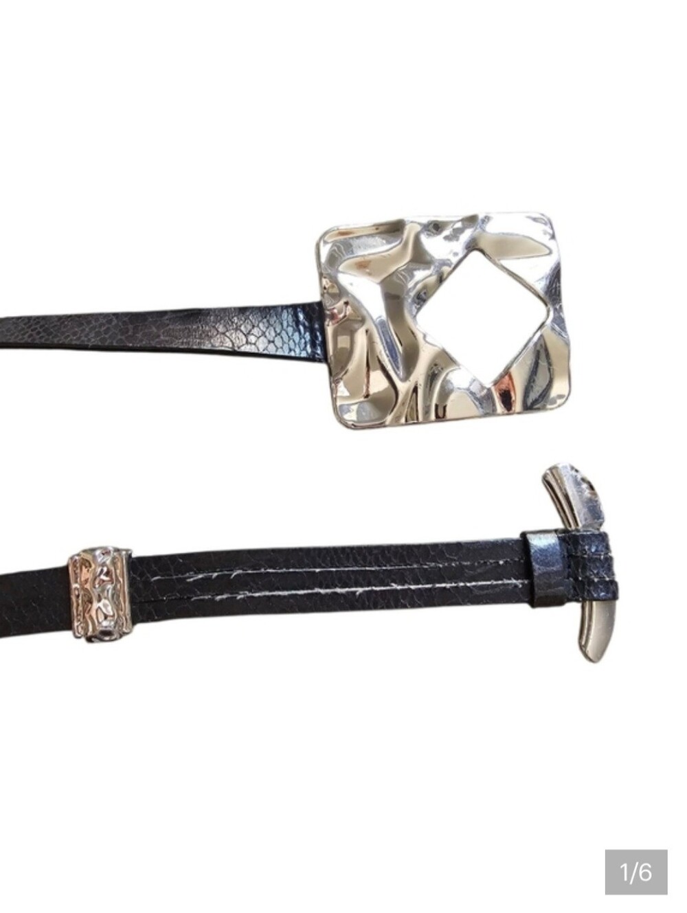 Chico's Art To Wear Black Leather Belt with‎ Silver Tool Shaped Buckle